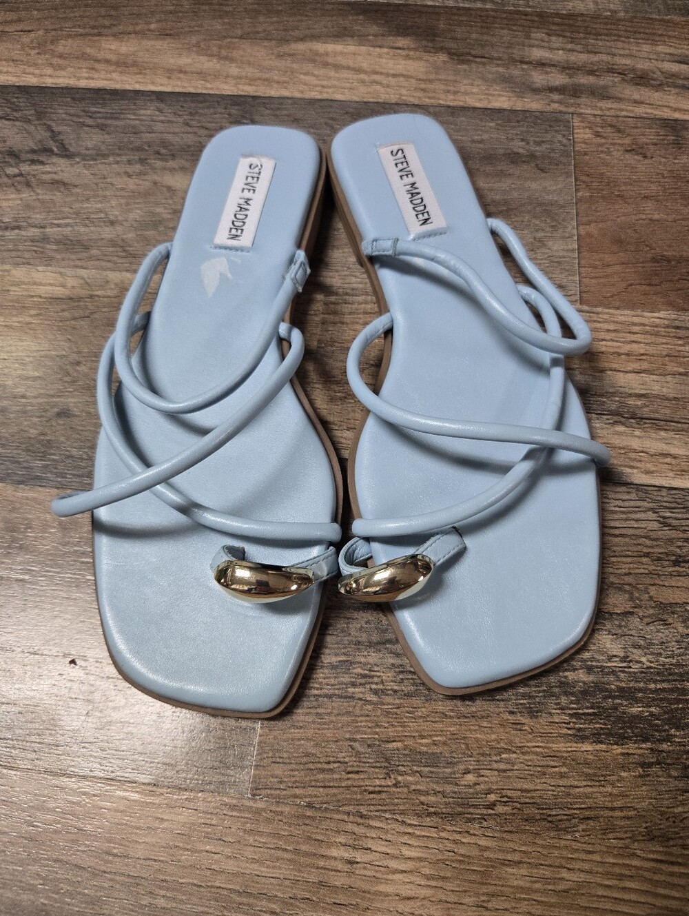 Steve Madden Pastel Blue Strappy Toe-Ring Sandals with Gold Accent